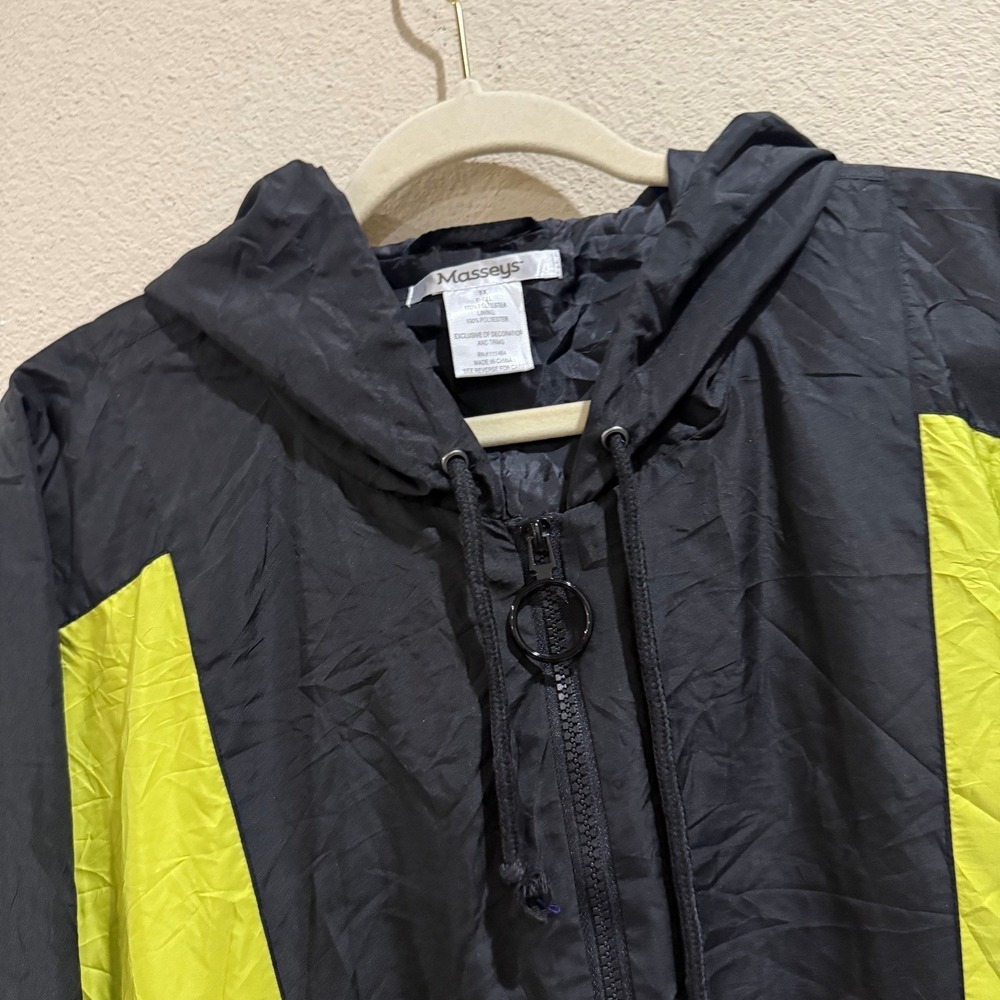Masseys Windbreaker Jacket Mens 1X Black Yellow Blue Excellent Colorblock Hooded